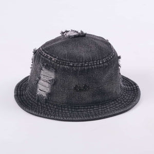 Cassette Ripped Denim Bucket Hat (Black)