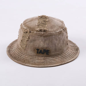 Cassette Ripped Denim Bucket Hat (Olive)