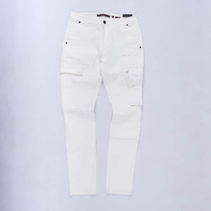 Leo Wax Cargo Skinny Jeans (White)