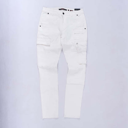 Leo Wax Cargo Skinny Jeans (White)