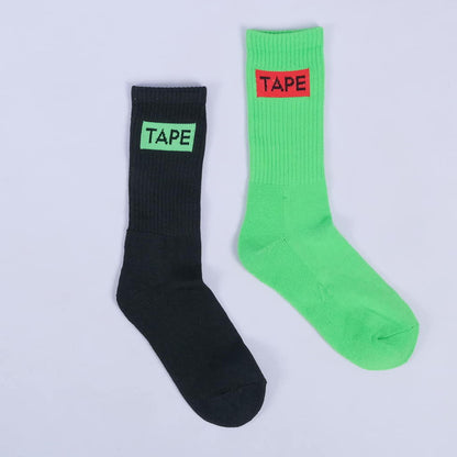 2-pack Socks: Black (Green Block) and Light Green